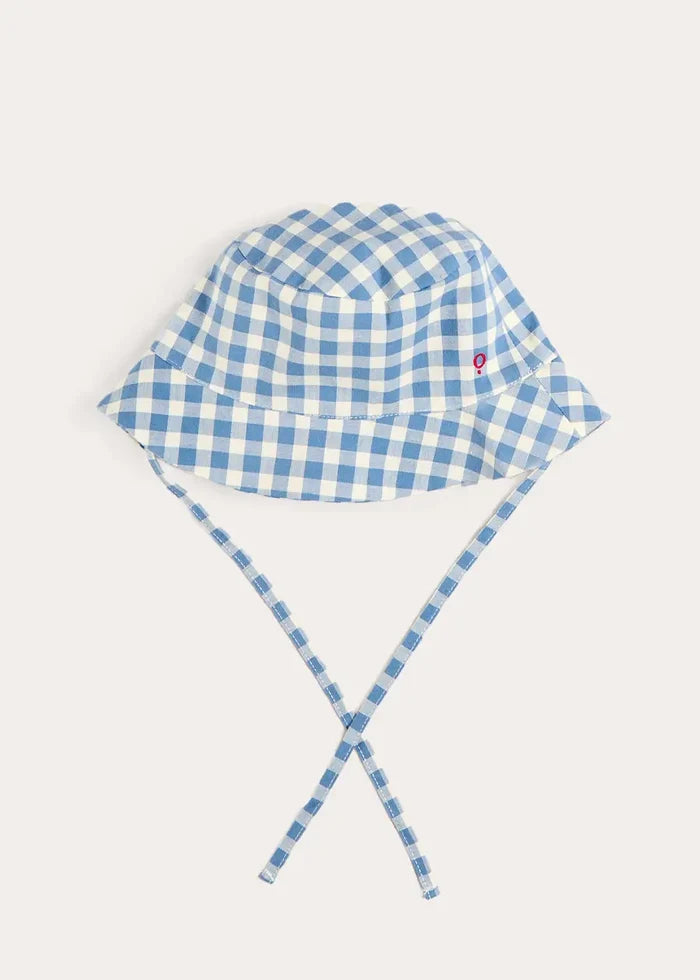 Darby Gingham Sun Hat in Blue (S-L) ACCESSORIES from Pepa London