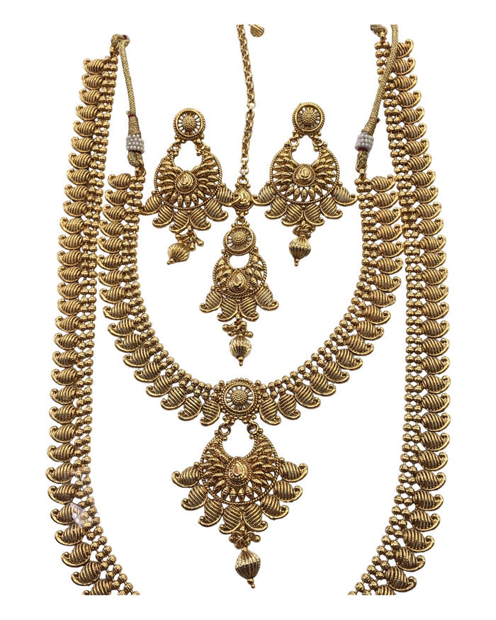 Dark Gold - Antique Gold Finish Choker and Long Necklace set - Bollywood - Weddings - AE2305 KP 0523