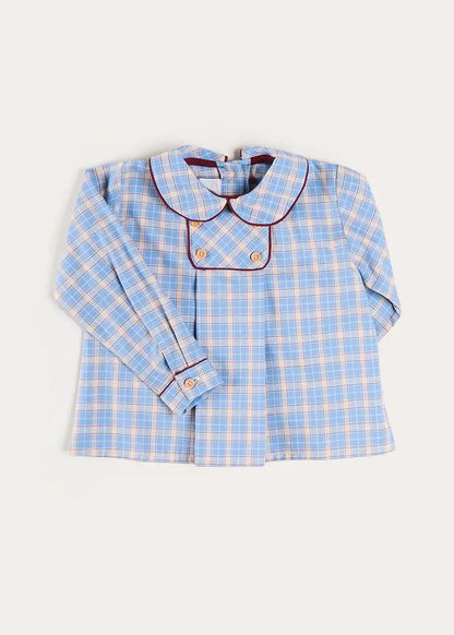 Denby Check Double Breasted Long Sleeve Shirt in Blue (12mths-4yrs) SHIRTS from Pepa London