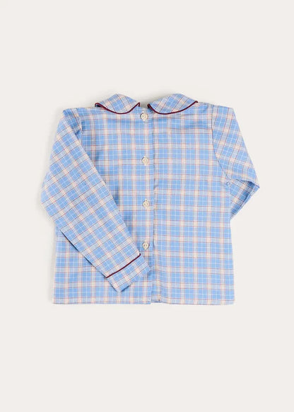 Denby Check Double Breasted Long Sleeve Shirt in Blue (12mths-4yrs) SHIRTS from Pepa London