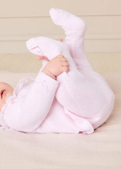 Diamond Openwork Three Piece Knitted Set in Baby Pink (1-9mths) KNITWEAR from Pepa London