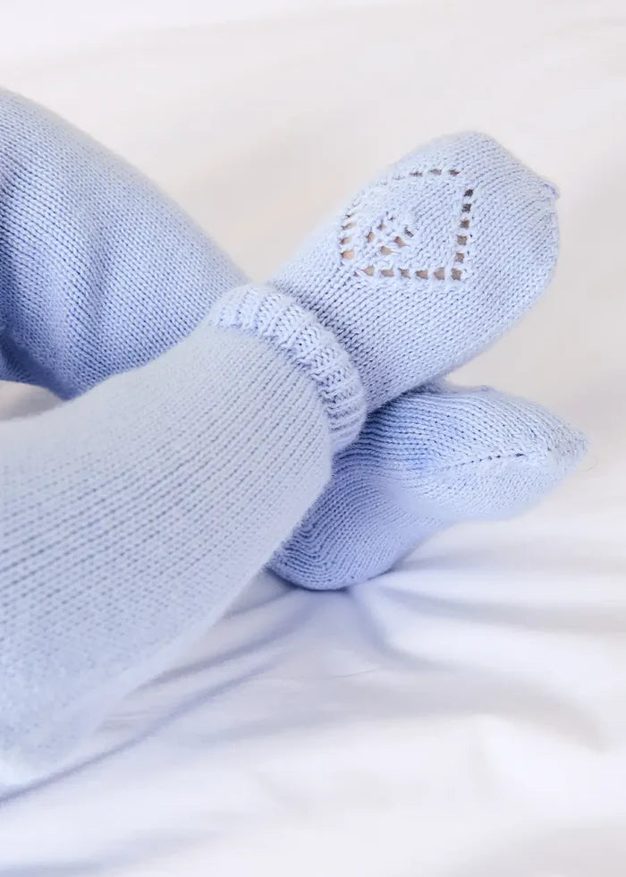 Diamond Openwork Three Piece Knitted Set in Light Blue (1-9mths) KNITWEAR from Pepa London