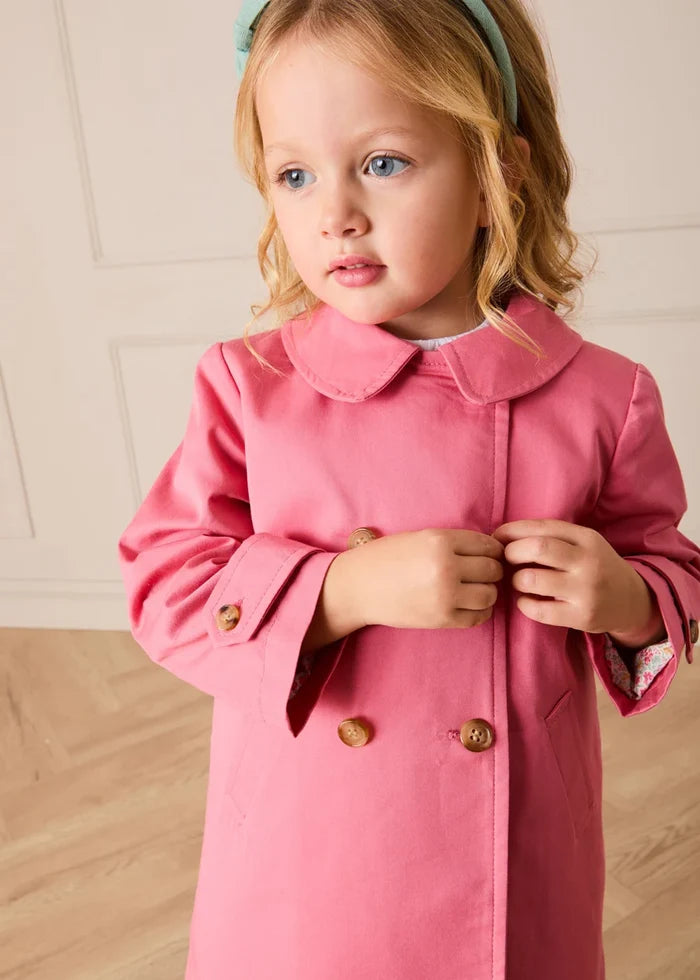 Double Breasted Margaret Floral Lined Rain Coat in Raspberry (18mths-12yrs) COATS from Pepa London