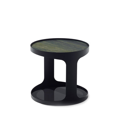 draenert | colin side table | verde bamboo stone + grey glass + black frame