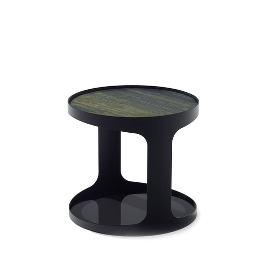 draenert | colin side table | verde bamboo stone + grey glass + black frame