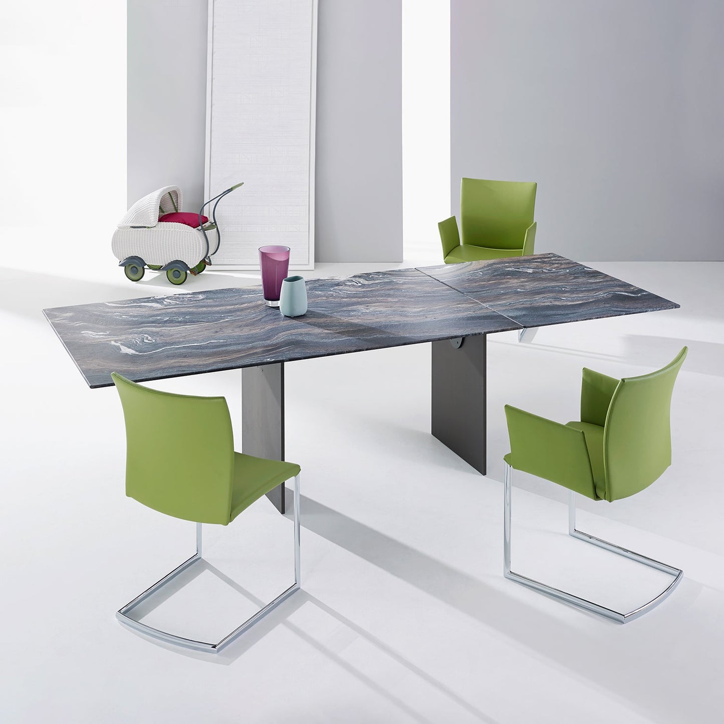 draenert | atlas table | swivel extension | belvedere stone + black base 200/280x105cm