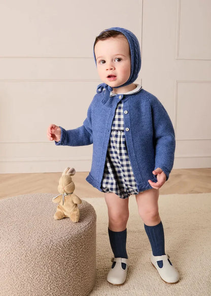 Draycott Check Peter Pan Collar Long Sleeve Romper in Blue (6mths-3yrs) ROMPERS from Pepa London