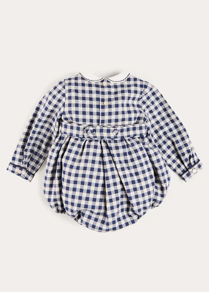 Draycott Check Peter Pan Collar Long Sleeve Romper in Blue (6mths-3yrs) ROMPERS from Pepa London