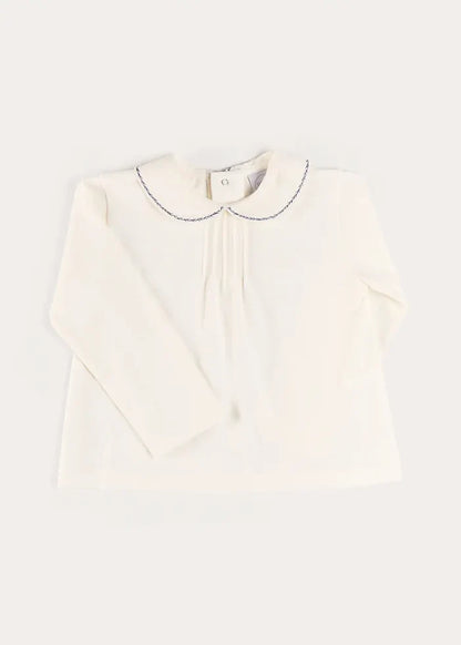 Embroidered Peter Pan Collar Top in Blue (18mths-5yrs) TOPS & BODYSUITS from Pepa London