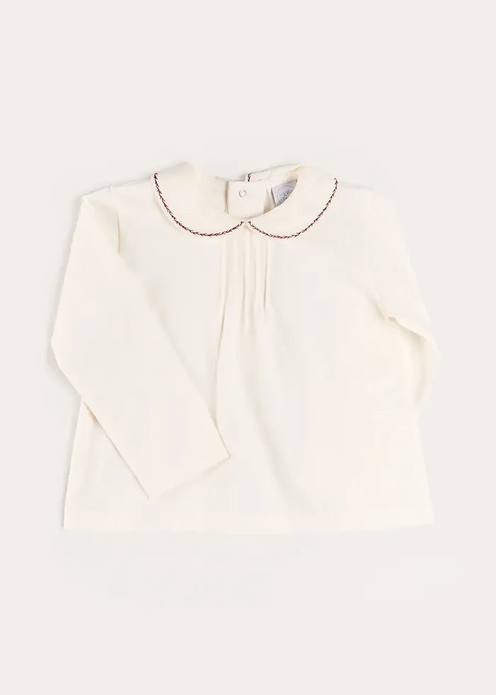 Embroidered Peter Pan Collar Top in Burgundy (18mths-5yrs) TOPS & BODYSUITS from Pepa London
