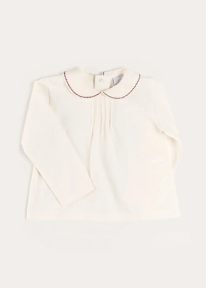Embroidered Peter Pan Collar Top in Burgundy (18mths-5yrs) TOPS & BODYSUITS from Pepa London