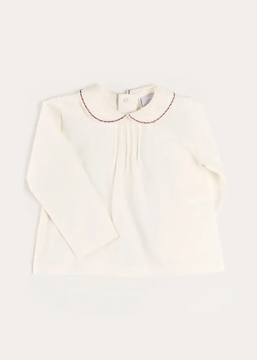 Embroidered Peter Pan Collar Top in Burgundy (18mths-5yrs) TOPS & BODYSUITS from Pepa London
