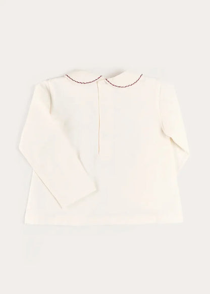 Embroidered Peter Pan Collar Top in Burgundy (18mths-5yrs) TOPS & BODYSUITS from Pepa London
