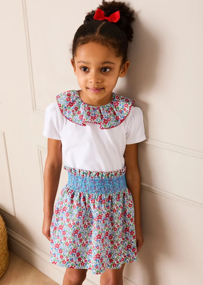 Emilia Floral Elasticated Waist Skirt in Red (2-10yrs) SKIRTS from Pepa London