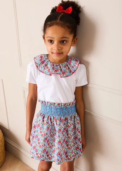 Emilia Floral Elasticated Waist Skirt in Red (2-10yrs) SKIRTS from Pepa London