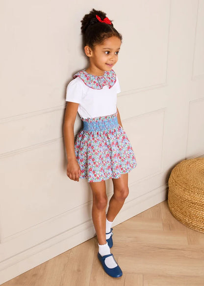 Emilia Floral Elasticated Waist Skirt in Red (2-10yrs) SKIRTS from Pepa London