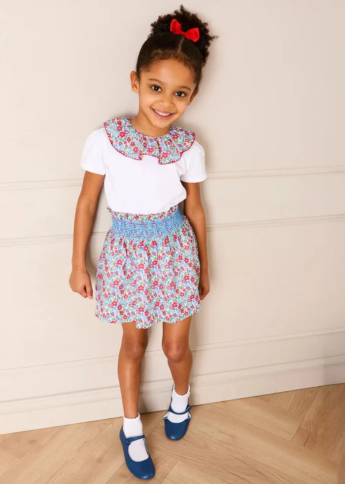 Emilia Floral Elasticated Waist Skirt in Red (2-10yrs) SKIRTS from Pepa London