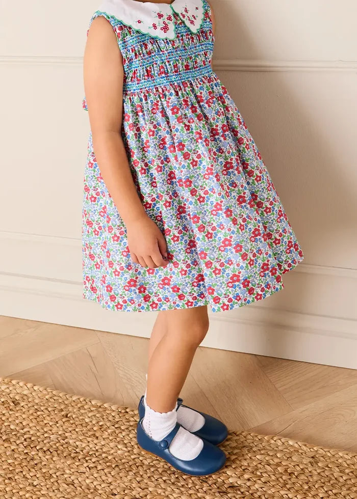 Emilia Floral Embroidered Collar Sleeveless Dress in Red (12mths- 10yrs) DRESSES from Pepa London