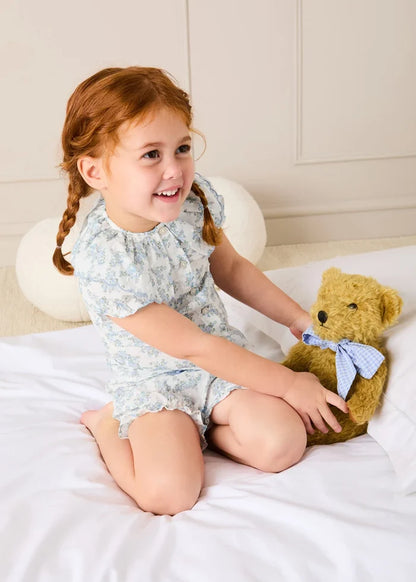 Esme Floral Swiss Voile Scallop Collar Pyjamas in Blue (18mths- 10yrs) NIGHTWEAR from Pepa London