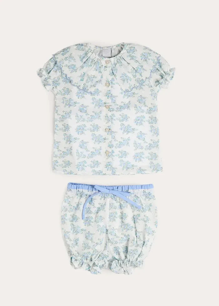Esme Floral Swiss Voile Scallop Collar Pyjamas in Blue (18mths- 10yrs) NIGHTWEAR from Pepa London