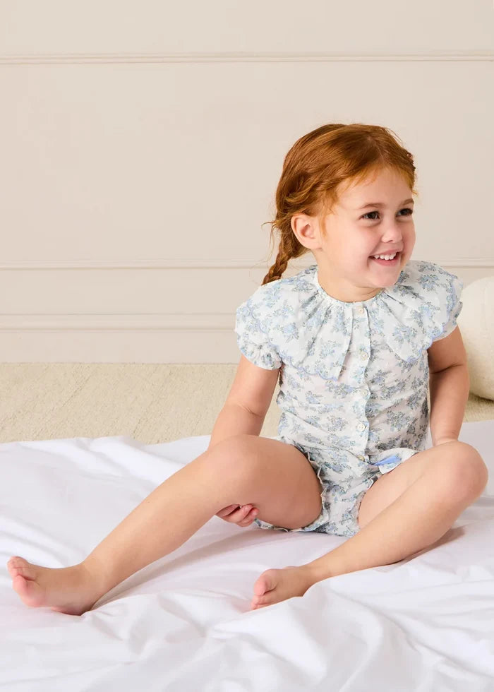 Esme Floral Swiss Voile Scallop Collar Pyjamas in Blue (18mths- 10yrs) NIGHTWEAR from Pepa London