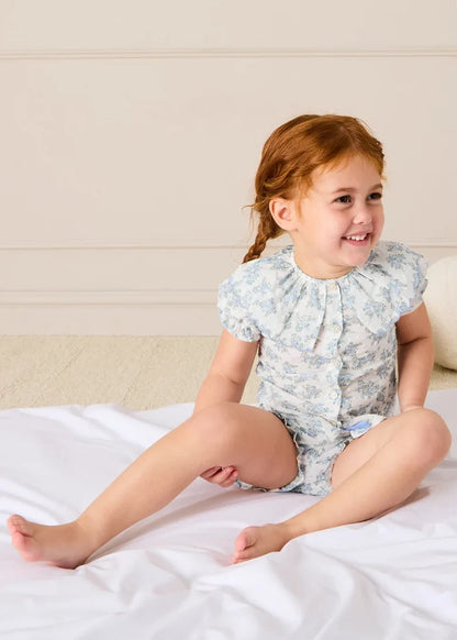 Esme Floral Swiss Voile Scallop Collar Pyjamas in Blue (18mths- 10yrs) NIGHTWEAR from Pepa London