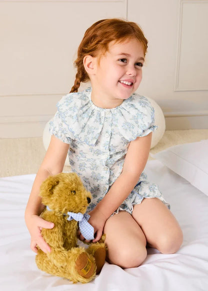 Esme Floral Swiss Voile Scallop Collar Pyjamas in Blue (18mths- 10yrs) NIGHTWEAR from Pepa London