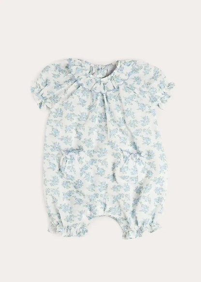 Esme Floral Swiss Voile Scallop Detail All-In-One Pyjamas in Blue (9mths-2yrs) NIGHTWEAR from Pepa London