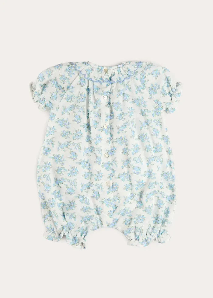 Esme Floral Swiss Voile Scallop Detail All-In-One Pyjamas in Blue (9mths-2yrs) NIGHTWEAR from Pepa London