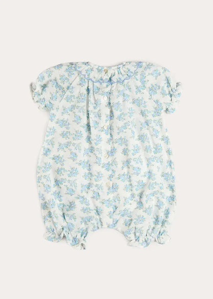 Esme Floral Swiss Voile Scallop Detail All-In-One Pyjamas in Blue (9mths-2yrs) NIGHTWEAR from Pepa London