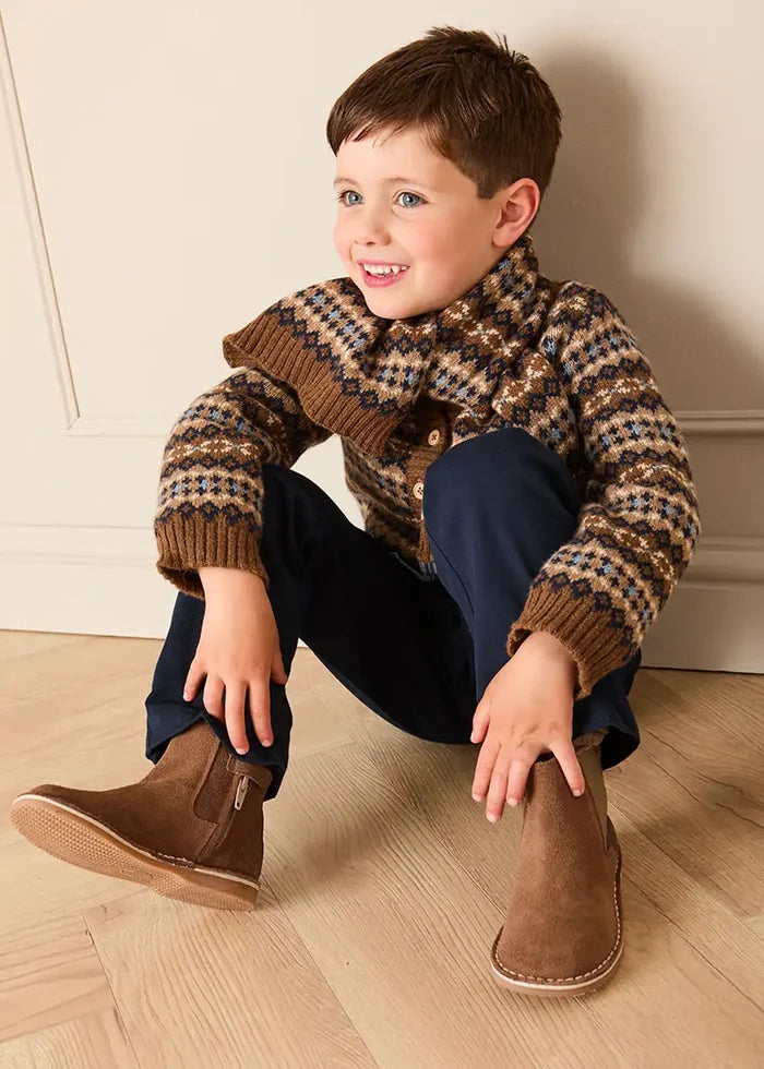 Fair Isle All Over Knitted Scarf in Brown Knitted Accessories from Pepa London
