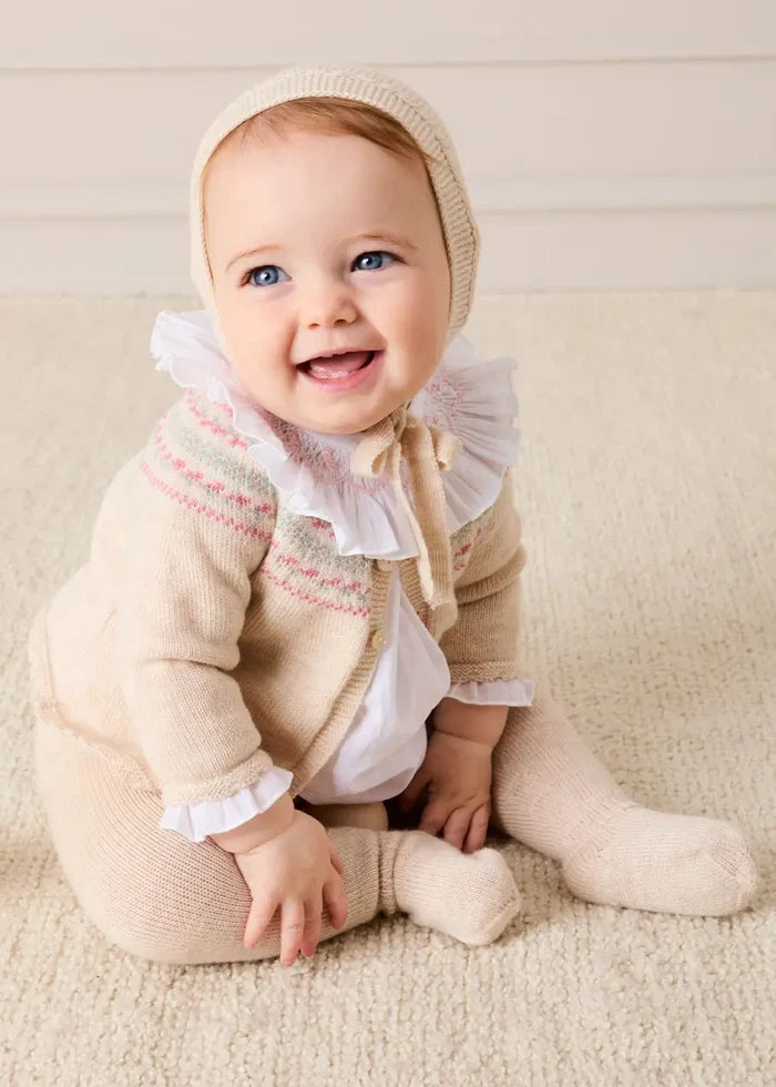 Fair Isle Jacquard Knitted Set in Beige (1mth-12mths) KNITTED SETS from Pepa London