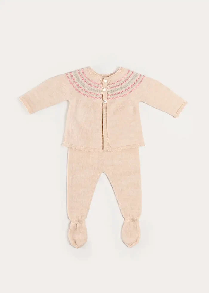 Fair Isle Jacquard Knitted Set in Beige (1mth-12mths) KNITTED SETS from Pepa London