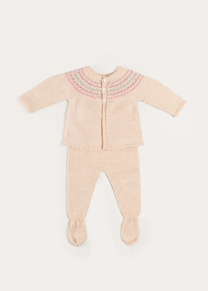 Fair Isle Jacquard Knitted Set in Beige (1mth-12mths) KNITTED SETS from Pepa London