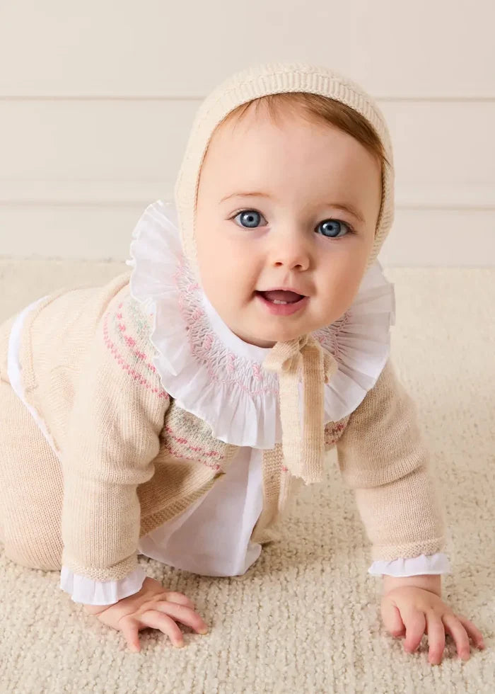 Fair Isle Jacquard Knitted Set in Beige (1mth-12mths) KNITTED SETS from Pepa London