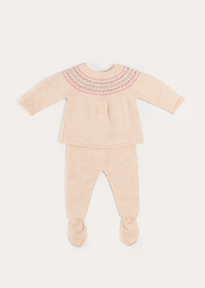 Fair Isle Jacquard Knitted Set in Beige (1mth-12mths) KNITTED SETS from Pepa London