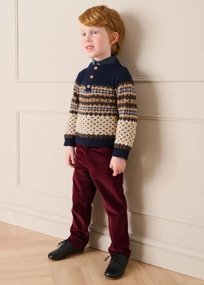 Fair Isle Jacquard Three Button Jumper in Blue (2-10yrs) KNITWEAR from Pepa London