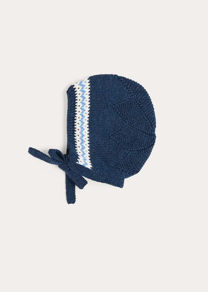 Fair Isle Jaquard Knit Bonnet in Navy (S-L) BONNETS from Pepa London