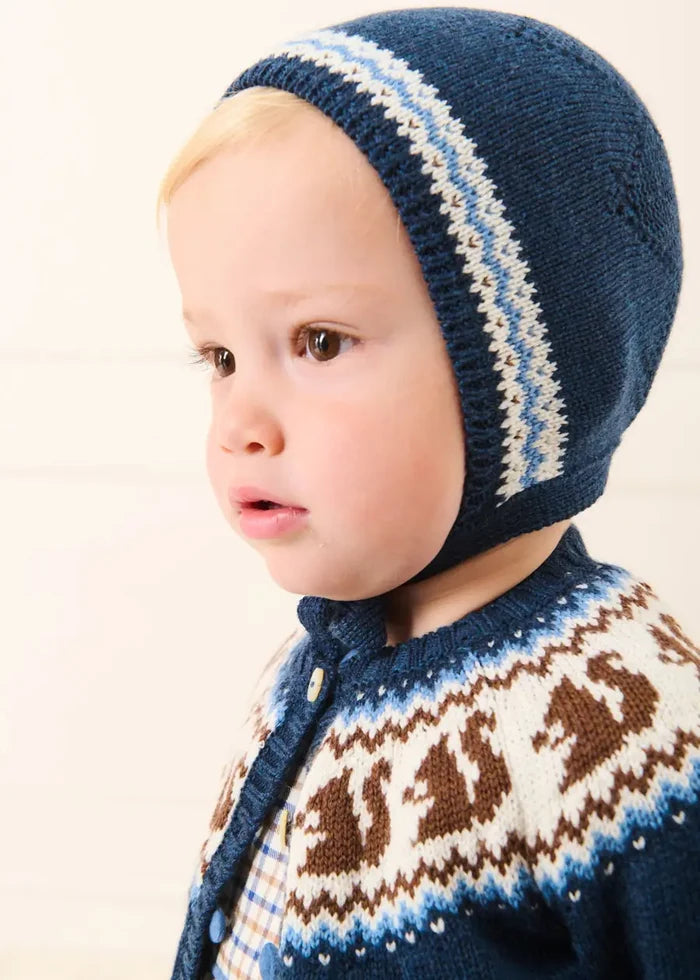 Fair Isle Jaquard Knit Bonnet in Navy (S-L) BONNETS from Pepa London