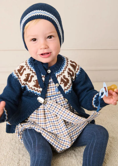 Fair Isle Jaquard Knit Bonnet in Navy (S-L) BONNETS from Pepa London