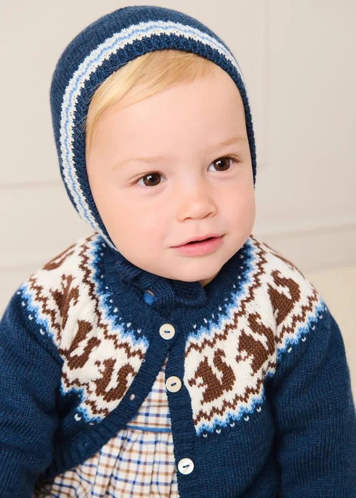Fair Isle Jaquard Knit Bonnet in Navy (S-L) BONNETS from Pepa London
