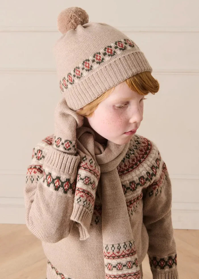 Fair Isle Knitted Pom Pom Hat in Camel (S-L) KNITTED ACCESSORIES from Pepa London