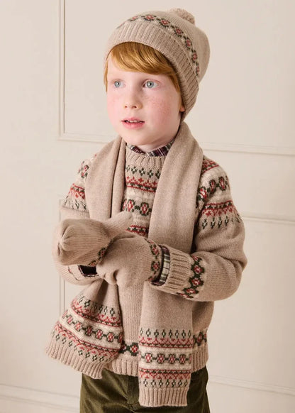 Fair Isle Knitted Pom Pom Hat in Camel (S-L) KNITTED ACCESSORIES from Pepa London