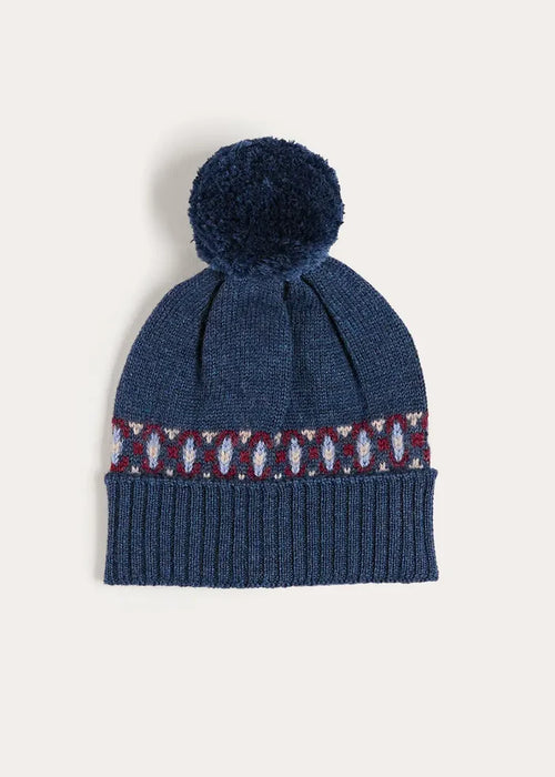 Fair Isle Knitted Pom Pom Hat in Navy (S-L) KNITTED ACCESSORIES from Pepa London
