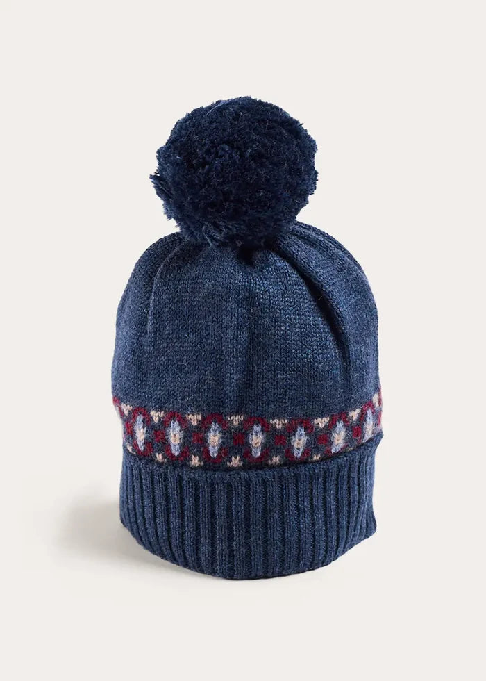 Fair Isle Knitted Pom Pom Hat in Navy (S-L) KNITTED ACCESSORIES from Pepa London