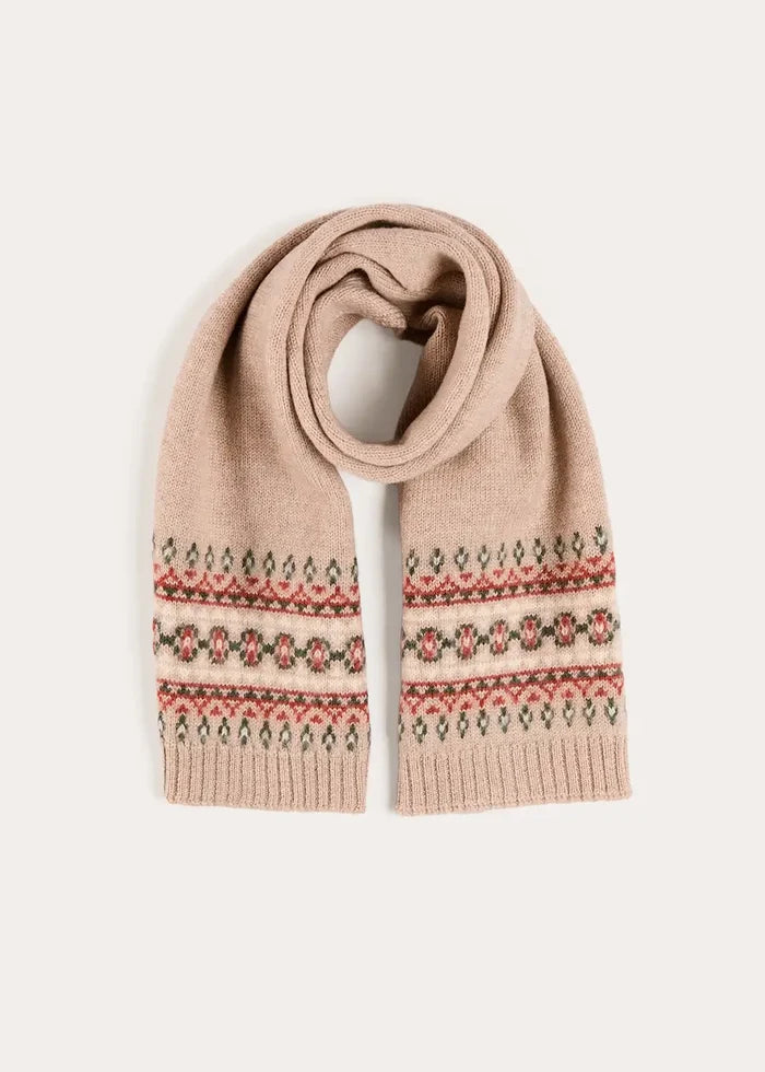 Fair Isle Knitted Scarf in Camel KNITTED ACCESSORIES from Pepa London