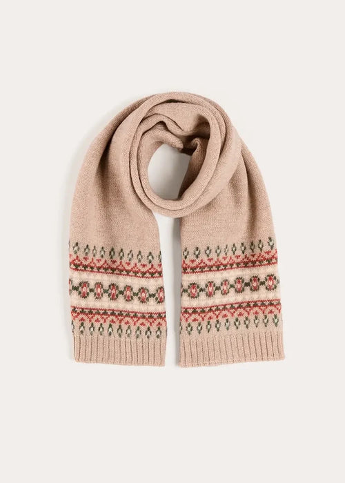 Fair Isle Knitted Scarf in Camel KNITTED ACCESSORIES from Pepa London