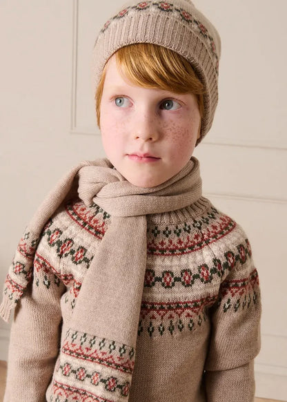 Fair Isle Knitted Scarf in Camel KNITTED ACCESSORIES from Pepa London
