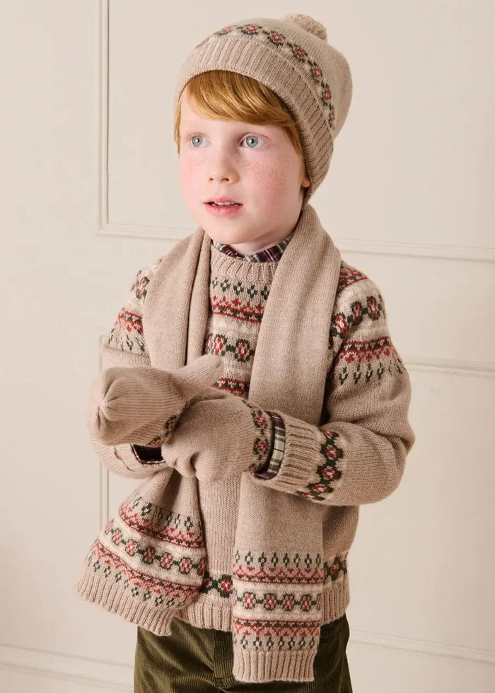 Fair Isle Knitted Scarf in Camel KNITTED ACCESSORIES from Pepa London