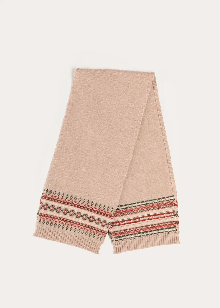Fair Isle Knitted Scarf in Camel KNITTED ACCESSORIES from Pepa London